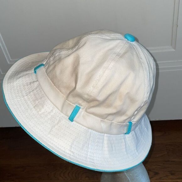 Vtg 70s off‎ white & turquoise blue flop hat - Picture 2 of 6